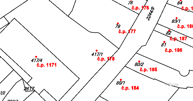 Uničov 178 na parcele st. 417/1 v KÚ Uničov, Katastrální mapa