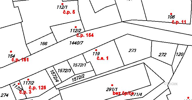 Senomaty 1 na parcele st. 119 v KÚ Senomaty, Katastrální mapa