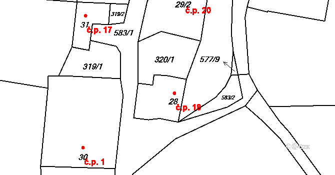 Stradov 18, Komařice na parcele st. 28 v KÚ Sedlo u Komařic, Katastrální mapa