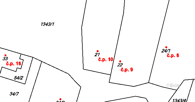 Mšené-lázně 10 na parcele st. 21 v KÚ Mšené-lázně, Katastrální mapa