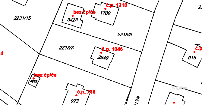 Rožnov pod Radhoštěm 1046 na parcele st. 2646 v KÚ Rožnov pod Radhoštěm, Katastrální mapa