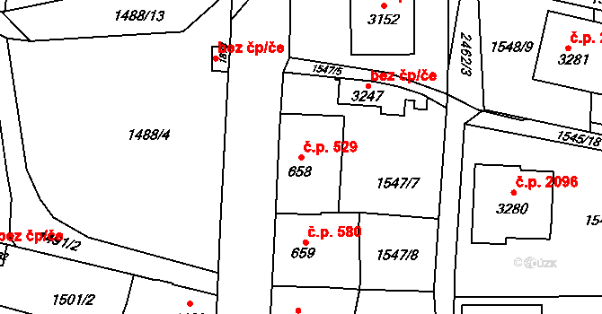 Hořice 529 na parcele st. 658 v KÚ Hořice v Podkrkonoší, Katastrální mapa