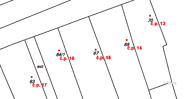 Vrbice 15 na parcele st. 67 v KÚ Vrbice u Poděbrad, Katastrální mapa
