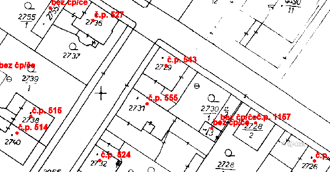 Poděbrady III 543, Poděbrady na parcele st. 2729 v KÚ Poděbrady, Katastrální mapa