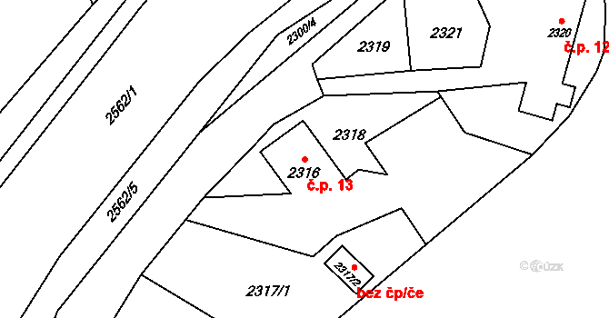 Šunychl 13, Bohumín na parcele st. 2316 v KÚ Nový Bohumín, Katastrální mapa