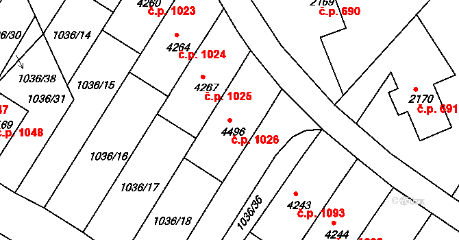 Chrudim IV 1026, Chrudim na parcele st. 4496 v KÚ Chrudim, Katastrální mapa