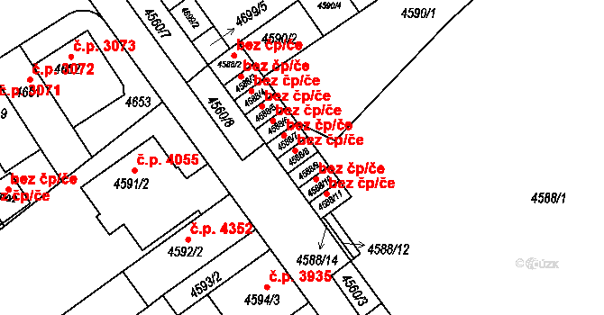 Židenice 713, Brno na parcele st. 4588/8 v KÚ Židenice, Katastrální mapa