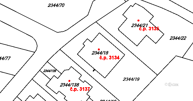 Teplice 3134 na parcele st. 2344/18 v KÚ Teplice, Katastrální mapa