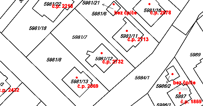 Frýdek 2732, Frýdek-Místek na parcele st. 5981/12 v KÚ Frýdek, Katastrální mapa