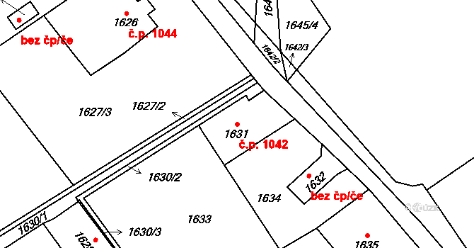 Jablunkov 1042 na parcele st. 1631 v KÚ Jablunkov, Katastrální mapa