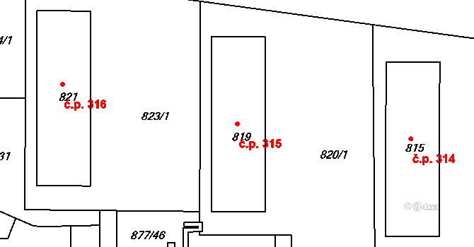 Děčín XXXII-Boletice nad Labem 315, Děčín na parcele st. 819 v KÚ Boletice nad Labem, Katastrální mapa