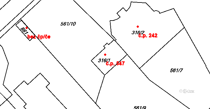 Borohrádek 547 na parcele st. 316/1 v KÚ Borohrádek, Katastrální mapa