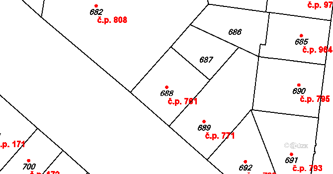 Vinohrady 761, Praha na parcele st. 688 v KÚ Vinohrady, Katastrální mapa