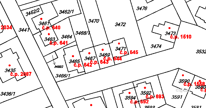 Záběhlice 644, Praha na parcele st. 3469 v KÚ Záběhlice, Katastrální mapa