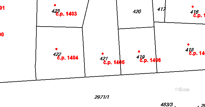 Nusle 1405, Praha na parcele st. 421 v KÚ Nusle, Katastrální mapa