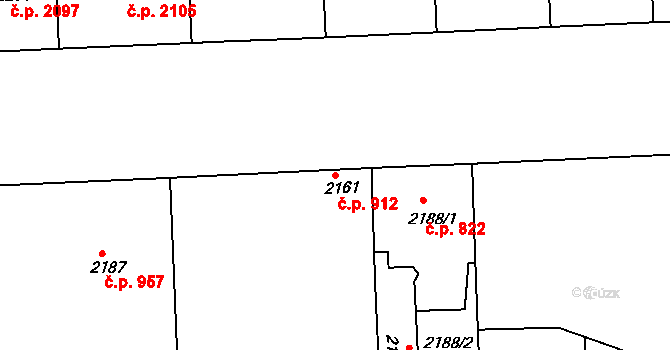 Smíchov 912, Praha na parcele st. 2161 v KÚ Smíchov, Katastrální mapa