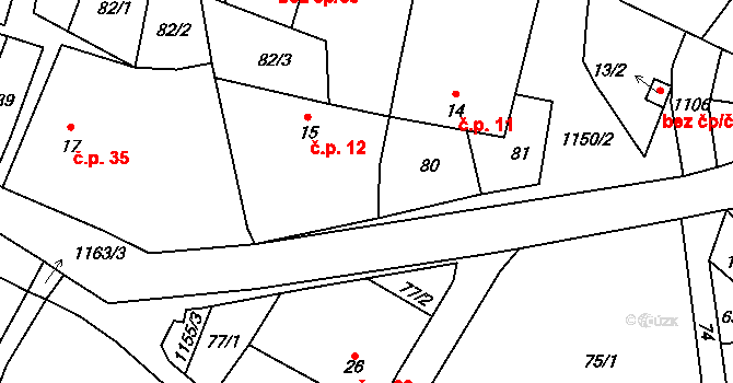 Velká Lhota 12, Volfířov na parcele st. 15 v KÚ Velká Lhota u Dačic, Katastrální mapa