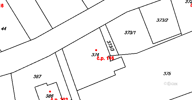 Chotěbuz 116 na parcele st. 374 v KÚ Zpupná Lhota, Katastrální mapa