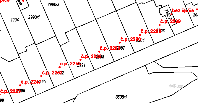 Chomutov 2289 na parcele st. 2988 v KÚ Chomutov II, Katastrální mapa
