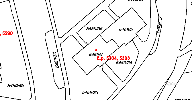 Chomutov 5303,5304 na parcele st. 5459/4 v KÚ Chomutov I, Katastrální mapa