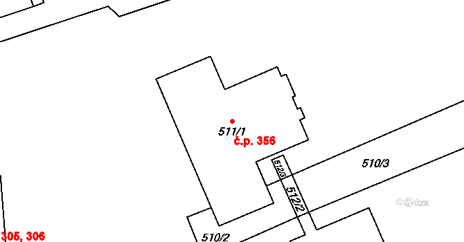 Mokrá 356, Mokrá-Horákov na parcele st. 511/1 v KÚ Mokrá u Brna, Katastrální mapa