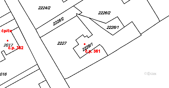Mizerov 361, Karviná na parcele st. 2228/1 v KÚ Karviná-město, Katastrální mapa