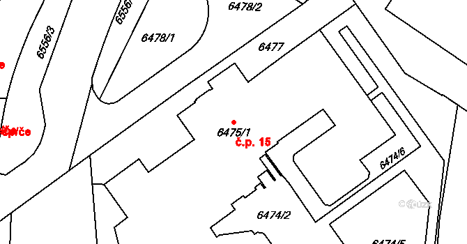 Jižní Předměstí 15, Plzeň na parcele st. 6475/1 v KÚ Plzeň, Katastrální mapa