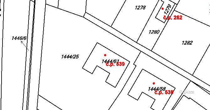 Štípa 539, Zlín na parcele st. 1444/61 v KÚ Štípa, Katastrální mapa