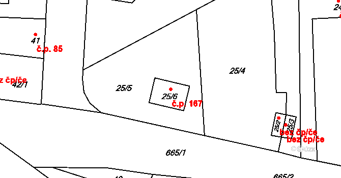 Bukovec 167, Plzeň na parcele st. 25/6 v KÚ Bukovec, Katastrální mapa