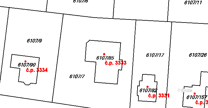 Frýdek 3333, Frýdek-Místek na parcele st. 6107/85 v KÚ Frýdek, Katastrální mapa