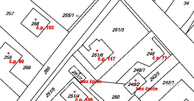 Edrovice 117, Rýmařov na parcele st. 251/6 v KÚ Edrovice, Katastrální mapa