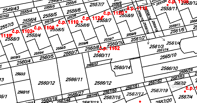 Komín 1162, Brno na parcele st. 2560/11 v KÚ Komín, Katastrální mapa