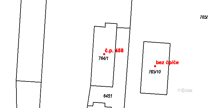 Hrušovany nad Jevišovkou 458 na parcele st. 764/1 v KÚ Hrušovany nad Jevišovkou, Katastrální mapa