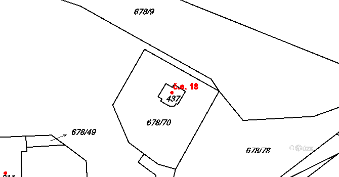 Trnová 18 na parcele st. 437 v KÚ Trnová u Plzně, Katastrální mapa