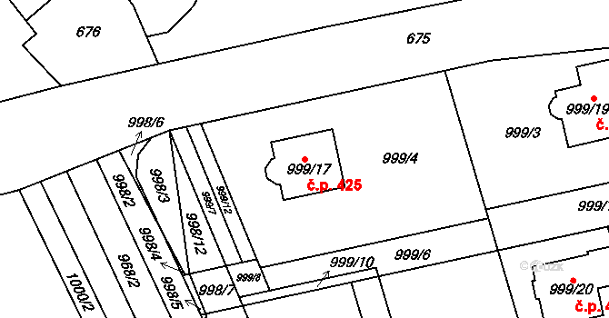 Senec 425, Zruč-Senec na parcele st. 999/17 v KÚ Senec u Plzně, Katastrální mapa