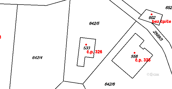 Libá 326 na parcele st. 533 v KÚ Libá, Katastrální mapa