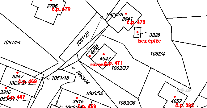 Plešivec 471, Český Krumlov na parcele st. 4047 v KÚ Český Krumlov, Katastrální mapa