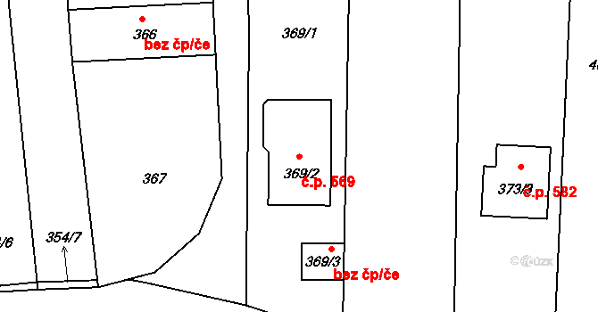 Mostkovice 569 na parcele st. 369/2 v KÚ Mostkovice, Katastrální mapa