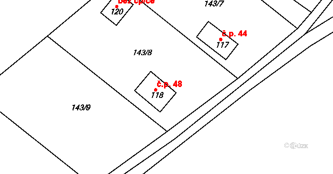 Vojtěchov 48, Lísek na parcele st. 118 v KÚ Vojtěchov u Lísku, Katastrální mapa
