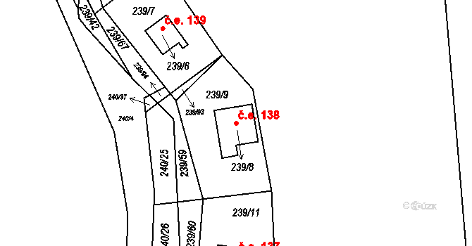 Tušimice 138, Kadaň na parcele st. 239/8 v KÚ Tušimice, Katastrální mapa