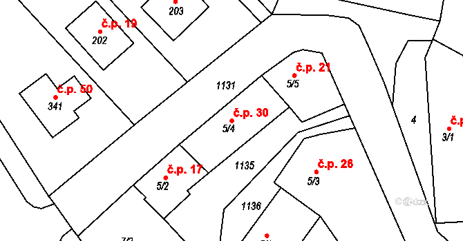Chlístov 30 na parcele st. 5/4 v KÚ Chlístov u Benešova, Katastrální mapa