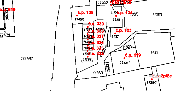 Teplické Předměstí 336, Bílina na parcele st. 1139/4 v KÚ Bílina, Katastrální mapa