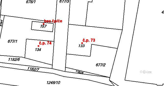 Keblov 73 na parcele st. 133 v KÚ Keblov, Katastrální mapa