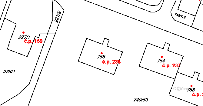 Výškovice 238, Ostrava na parcele st. 755 v KÚ Výškovice u Ostravy, Katastrální mapa