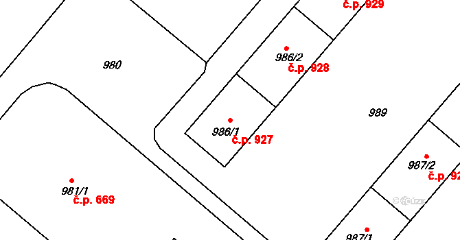 Bystřice nad Pernštejnem 927 na parcele st. 986/1 v KÚ Bystřice nad Pernštejnem, Katastrální mapa