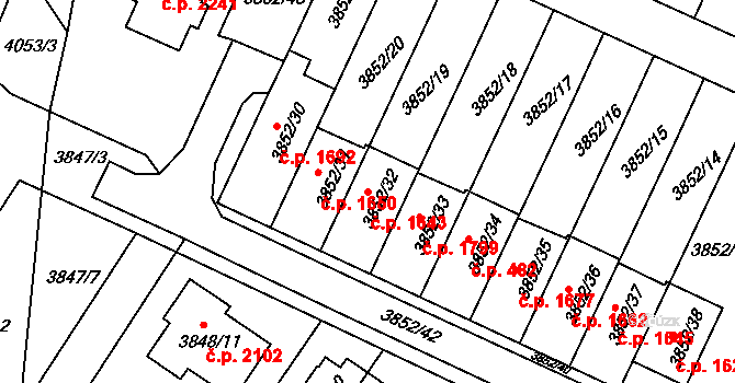 Velké Meziříčí 1643 na parcele st. 3852/32 v KÚ Velké Meziříčí, Katastrální mapa