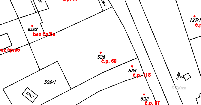 Milešovice 68 na parcele st. 536 v KÚ Milešovice, Katastrální mapa