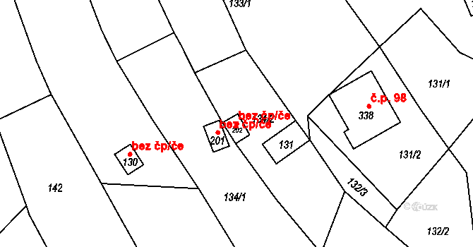 Sehradice 38884143 na parcele st. 202 v KÚ Sehradice, Katastrální mapa
