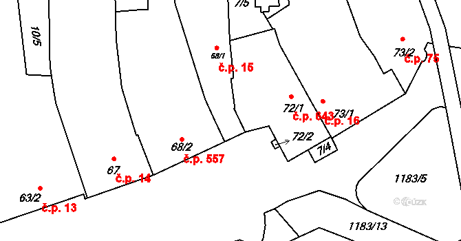 Prštné 15, Zlín na parcele st. 68/1 v KÚ Prštné, Katastrální mapa
