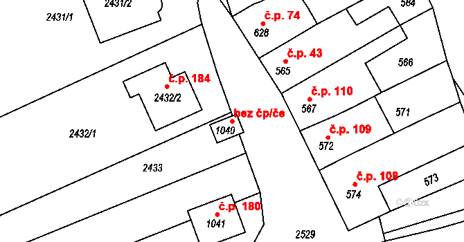 Mořice 42088143 na parcele st. 1040 v KÚ Mořice, Katastrální mapa